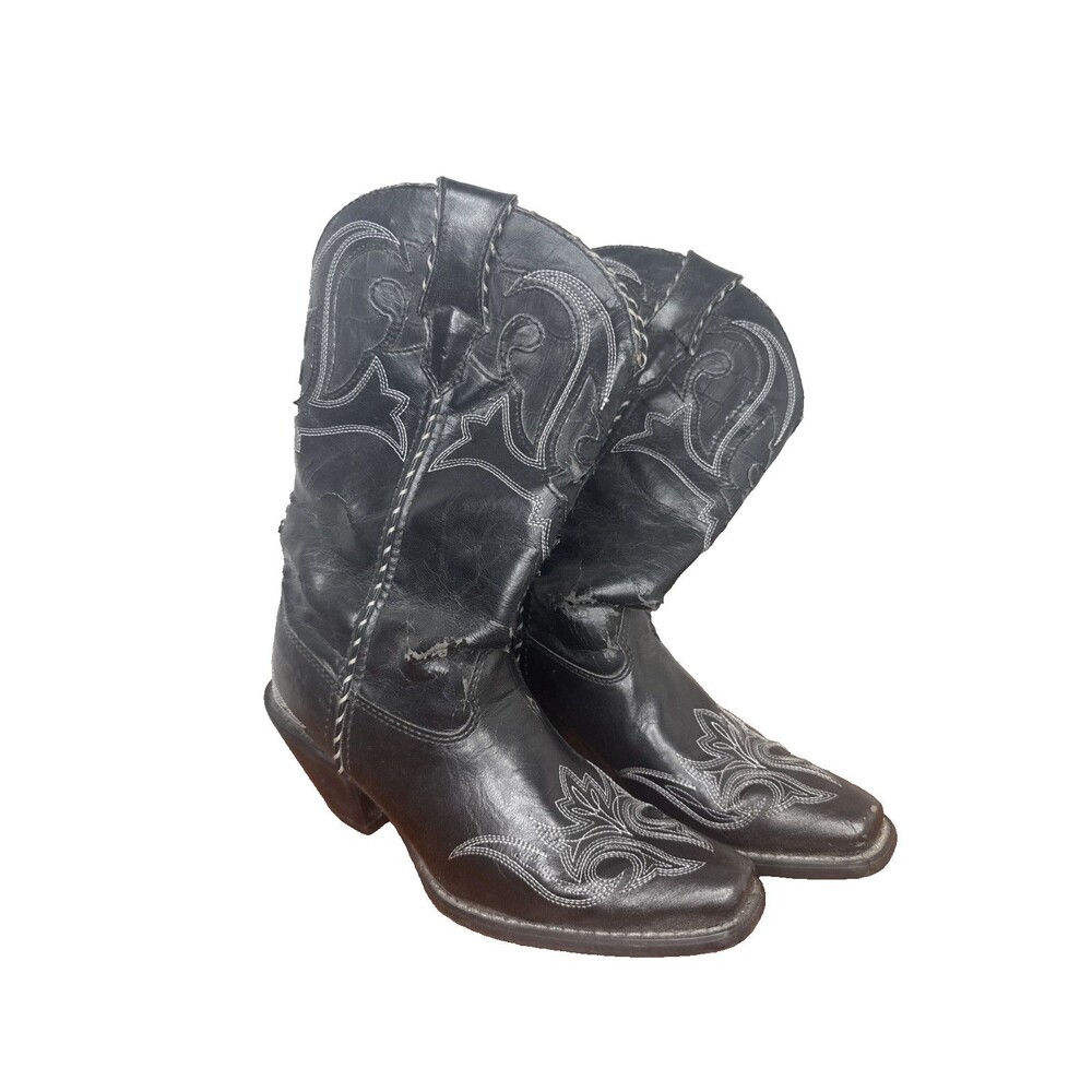 Durango Womens Western Cowboy Boots Size 6M 6 M Black Leather Almond Toe Ankle**